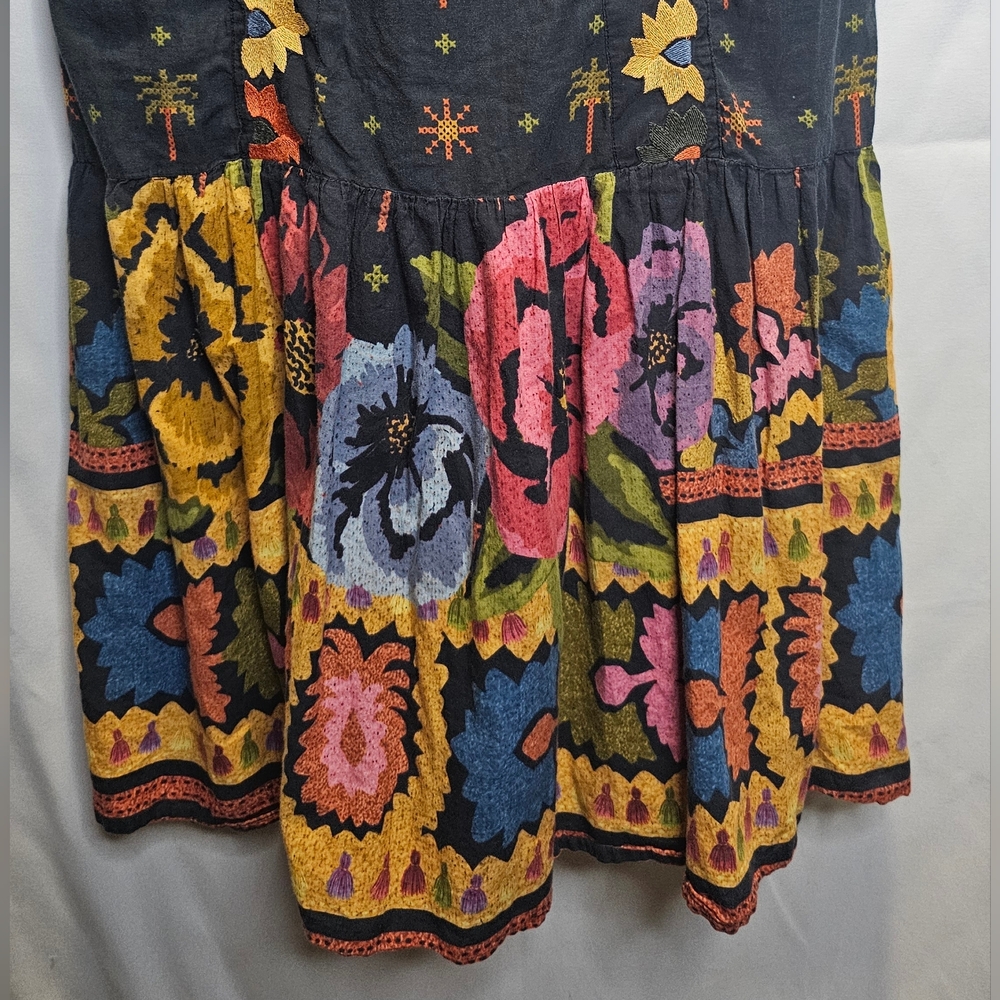 Farm Rio Embroidered Dress Strapless Black Folklore Size XS Anthropologie - Picture 10 of 12